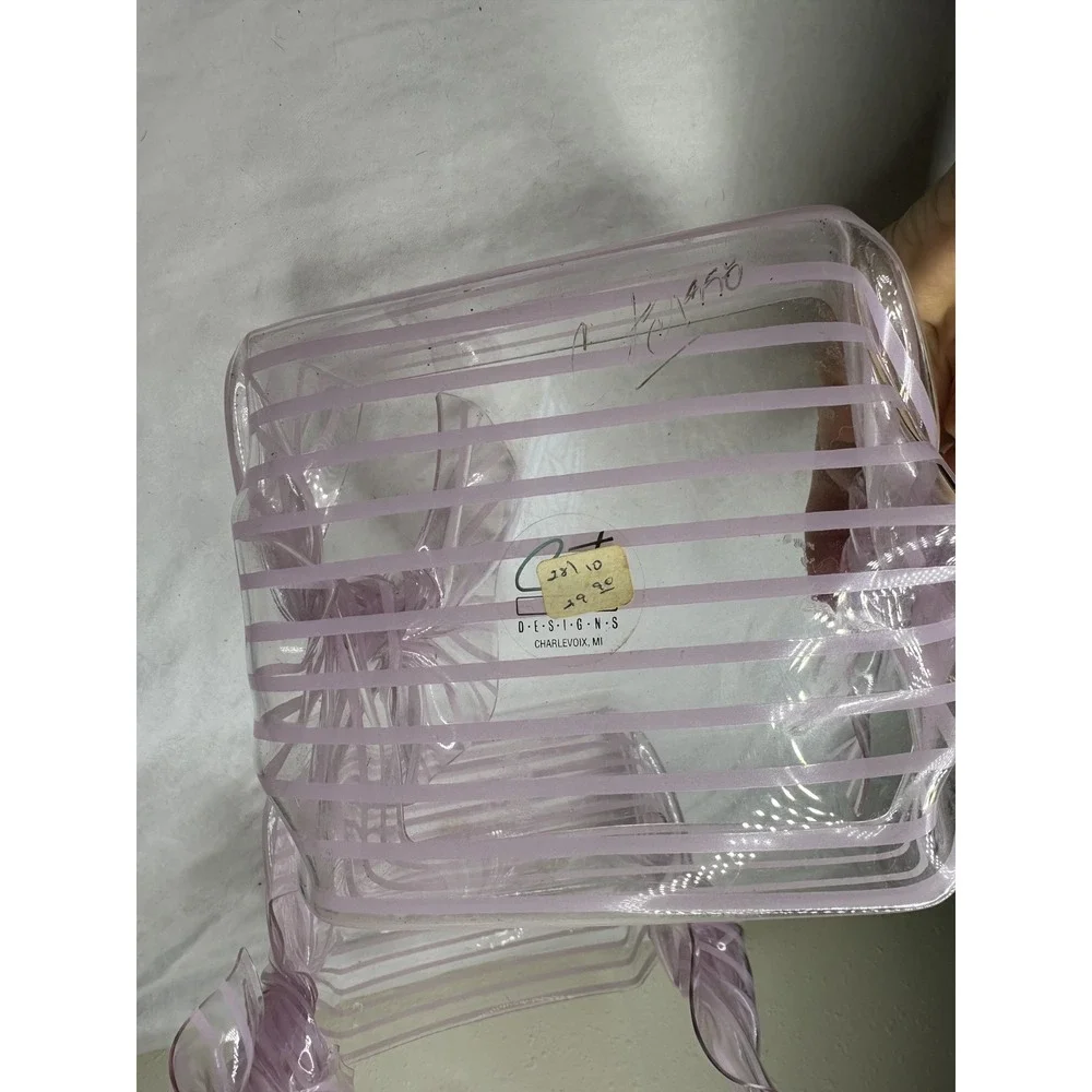 CT Designs Retro Charlevoix MI Lucite Acrylic Freeform Pink‎ Stripes Basket Set
